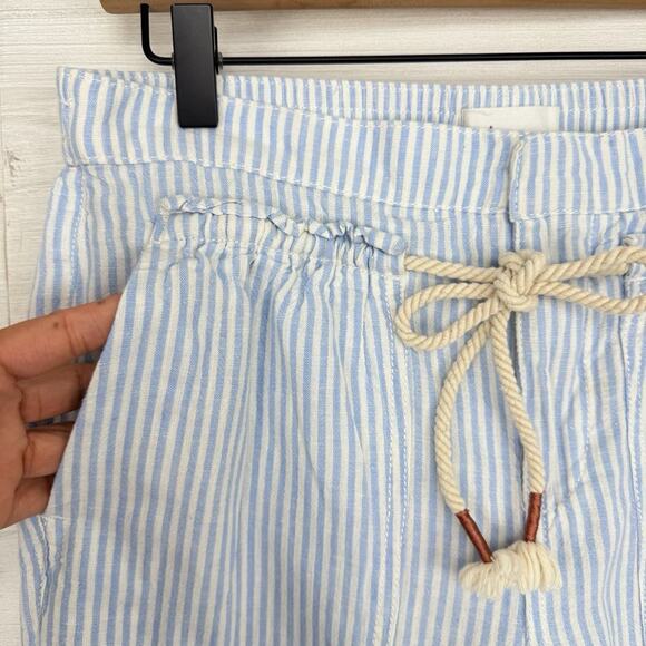 Anthropologie Seashore Linen Blend Pants Women XS Blue Striped Rope Belt Crop - Picture 5 of 16